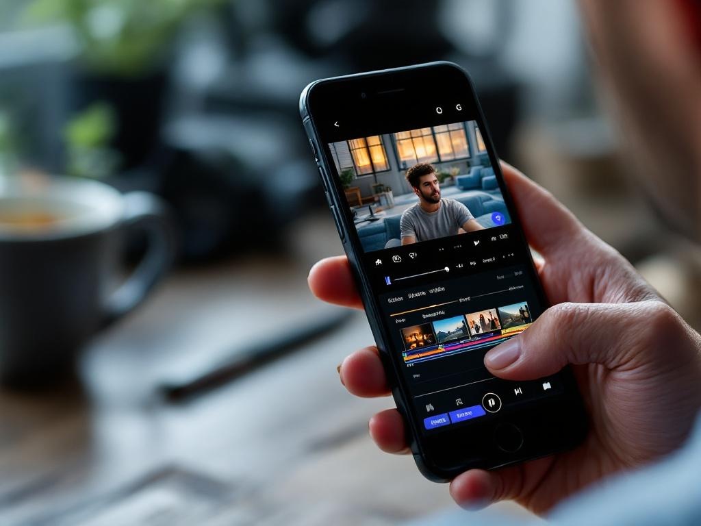 スマートフォンでリール動画を編集する人の様子