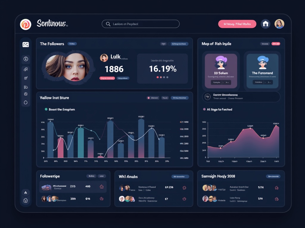 Instagram分析ダッシュボード画面でフォロワー増加グラフとエンゲージメント指標を表示
